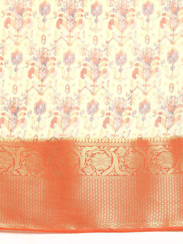 Multicolor Munga Silk Digital Print Abstract Saree with Unstitched Blouse - Hiral Fashion | Grocsy