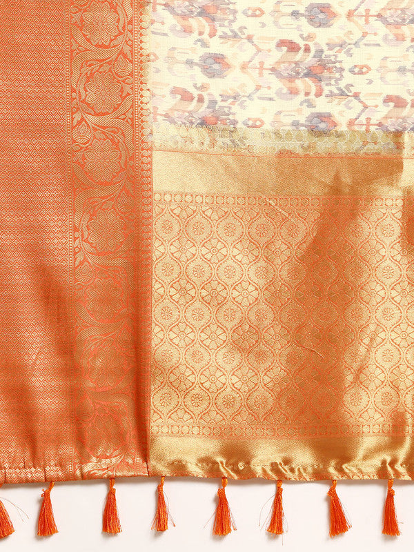 Multicolor Munga Silk Digital Print Abstract Saree with Unstitched Blouse - Hiral Fashion | Grocsy