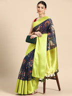 Navy Blue Munga Silk Digital Print Animal Print Saree with Unstitched Blouse - Hiral Fashion | Grocsy