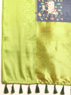 Navy Blue Munga Silk Digital Print Animal Print Saree with Unstitched Blouse - Hiral Fashion | Grocsy