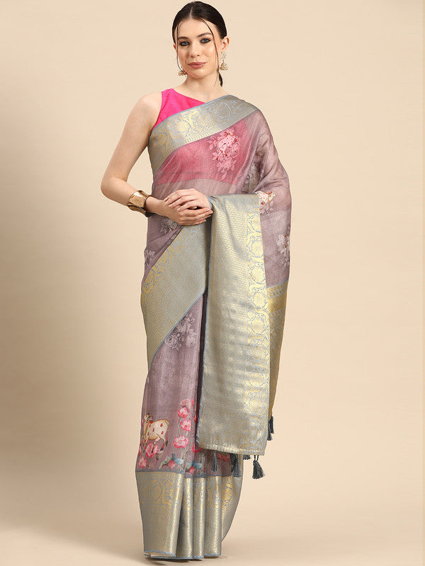 Rust Munga Silk Digital Print Animal Print Saree with Unstitched Blouse - Hiral Fashion | Grocsy