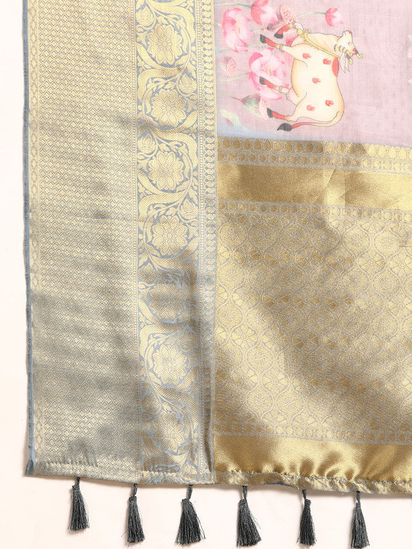 Rust Munga Silk Digital Print Animal Print Saree with Unstitched Blouse - Hiral Fashion | Grocsy