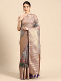 Gray Munga Silk Digital Print Kalamkari Saree with Unstitched Blouse - Hiral Fashion | Grocsy