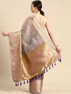 Gray Munga Silk Digital Print Kalamkari Saree with Unstitched Blouse - Hiral Fashion | Grocsy