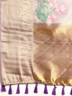 Gray Munga Silk Digital Print Kalamkari Saree with Unstitched Blouse - Hiral Fashion | Grocsy