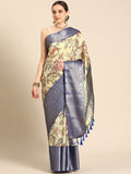 Beige Munga Silk Digital Print Kalamkari Saree with Unstitched Blouse - Hiral Fashion | Grocsy