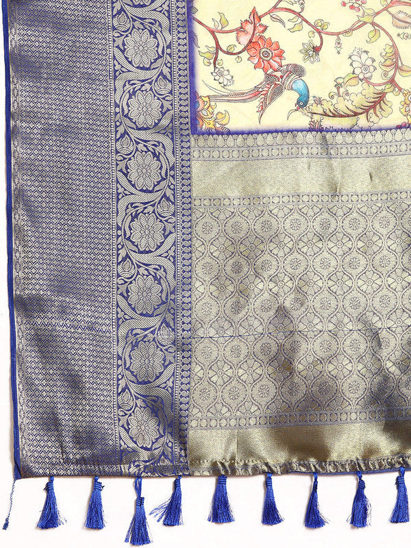 Beige Munga Silk Digital Print Kalamkari Saree with Unstitched Blouse - Hiral Fashion | Grocsy