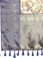 Beige Munga Silk Digital Print Kalamkari Saree with Unstitched Blouse - Hiral Fashion | Grocsy