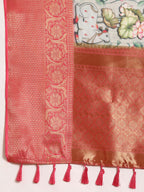 Beige Munga Silk Digital Print Kalamkari Saree with Unstitched Blouse - Hiral Fashion | Grocsy