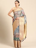 Gray Munga Silk Digital Print Kalamkari Saree with Unstitched Blouse - Hiral Fashion | Grocsy