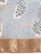 Gray Munga Silk Digital Print Kalamkari Saree with Unstitched Blouse - Hiral Fashion | Grocsy