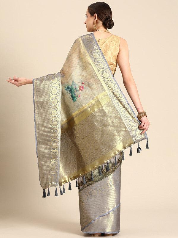 Olive Munga Silk Digital Print Kalamkari Saree with Unstitched Blouse - Hiral Fashion | Grocsy