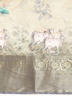 Olive Munga Silk Digital Print Kalamkari Saree with Unstitched Blouse - Hiral Fashion | Grocsy