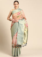 Peach Munga Silk Digital Print Animal Print Saree with Unstitched Blouse - Hiral Fashion | Grocsy