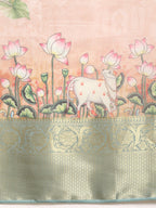 Peach Munga Silk Digital Print Animal Print Saree with Unstitched Blouse - Hiral Fashion | Grocsy
