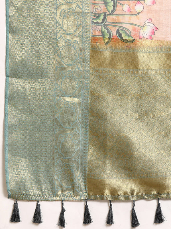 Peach Munga Silk Digital Print Animal Print Saree with Unstitched Blouse - Hiral Fashion | Grocsy