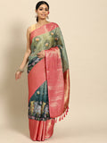 Green Munga Silk Digital Print Animal Print Saree with Unstitched Blouse - Hiral Fashion | Grocsy