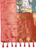 Green Munga Silk Digital Print Animal Print Saree with Unstitched Blouse - Hiral Fashion | Grocsy