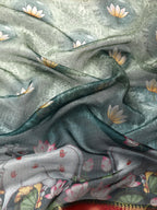 Green Munga Silk Digital Print Animal Print Saree with Unstitched Blouse - Hiral Fashion | Grocsy