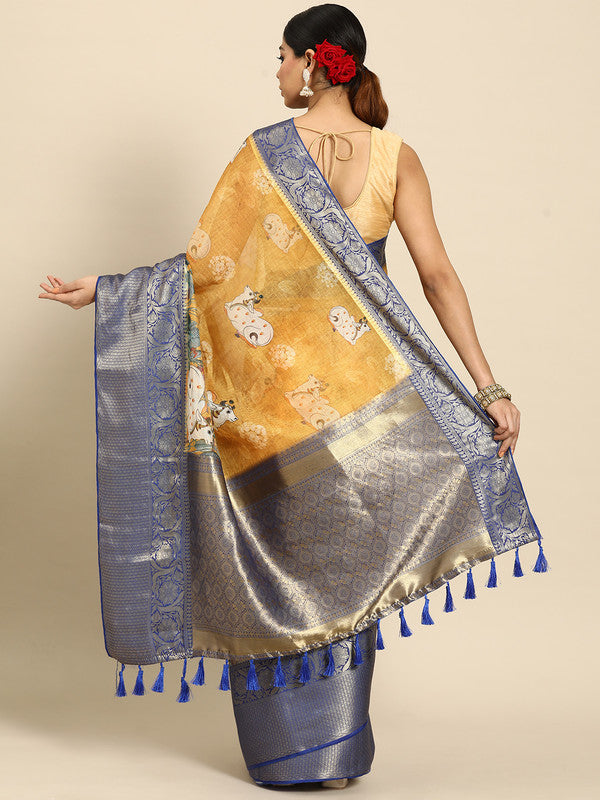 Mustard Munga Silk Digital Print Animal Print Saree with Unstitched Blouse - Hiral Fashion | Grocsy