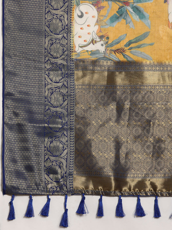 Mustard Munga Silk Digital Print Animal Print Saree with Unstitched Blouse - Hiral Fashion | Grocsy