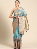 Turquoise Munga Silk Digital Print Animal Print Saree with Unstitched Blouse - Hiral Fashion | Grocsy