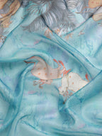 Turquoise Munga Silk Digital Print Animal Print Saree with Unstitched Blouse - Hiral Fashion | Grocsy