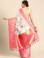 Off White Munga Silk Digital Print Animal Print Saree with Unstitched Blouse - Hiral Fashion | Grocsy