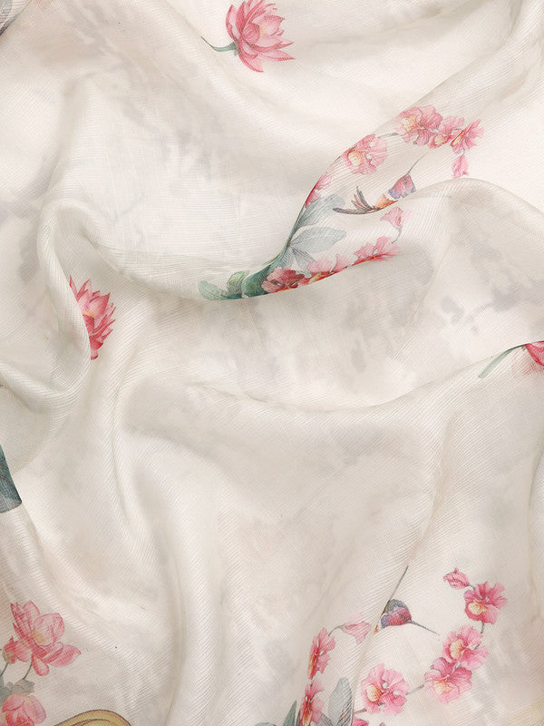 Off White Munga Silk Digital Print Animal Print Saree with Unstitched Blouse - Hiral Fashion | Grocsy