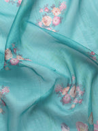 Turquoise Munga Silk Digital Print Animal Print Saree with Unstitched Blouse - Hiral Fashion | Grocsy