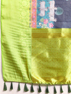 Navy Blue Munga Silk Digital Print Animal Print Saree with Unstitched Blouse - Hiral Fashion | Grocsy