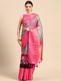 Gray Munga Silk Digital Print Bandhani Saree with Unstitched Blouse - Hiral Fashion | Grocsy