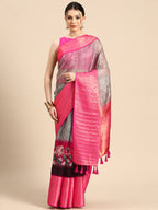 Gray Munga Silk Digital Print Bandhani Saree with Unstitched Blouse - Hiral Fashion | Grocsy
