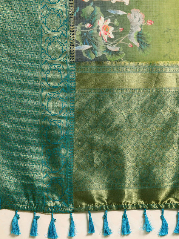 Olive Munga Silk Digital Print Animal Print Saree with Unstitched Blouse - Hiral Fashion | Grocsy