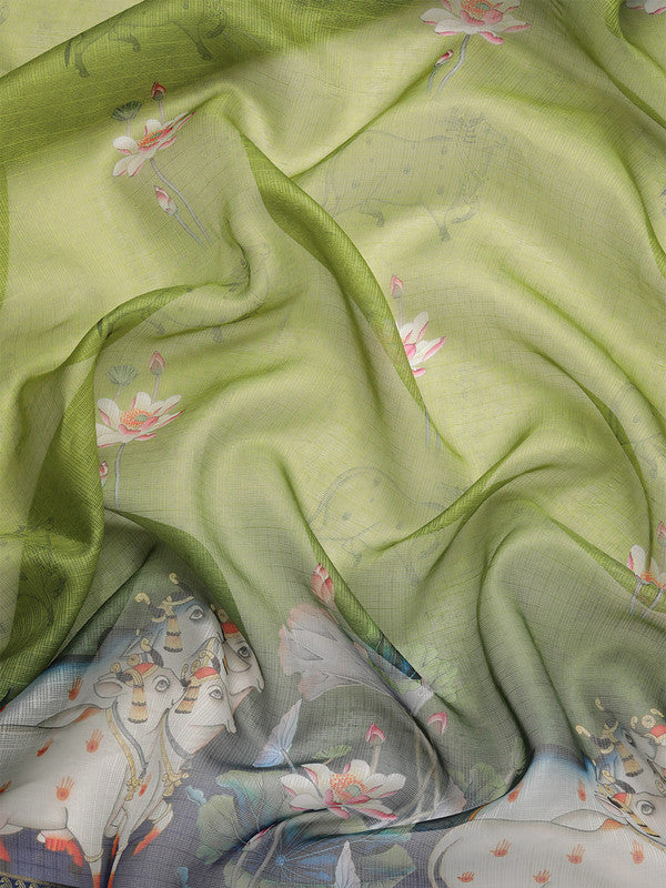 Olive Munga Silk Digital Print Animal Print Saree with Unstitched Blouse - Hiral Fashion | Grocsy