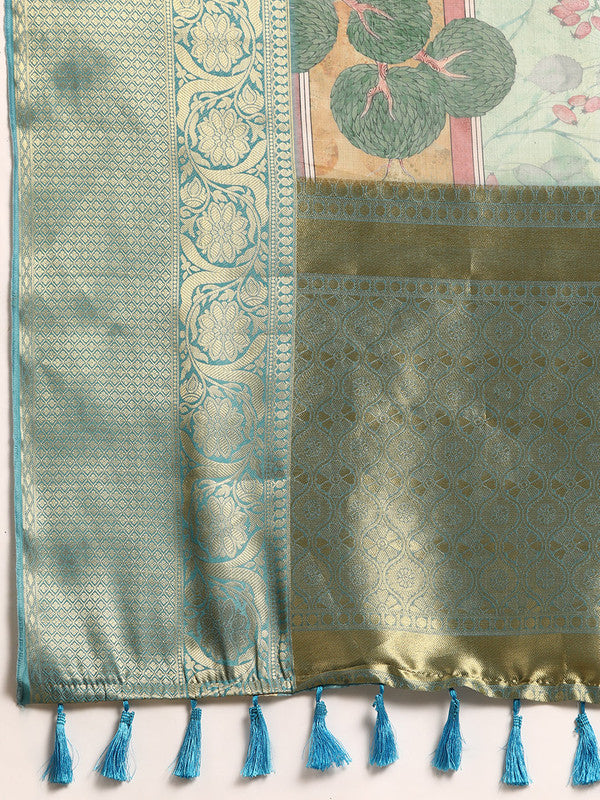 Green Munga Silk Digital Print Animal Print Saree with Unstitched Blouse - Hiral Fashion | Grocsy