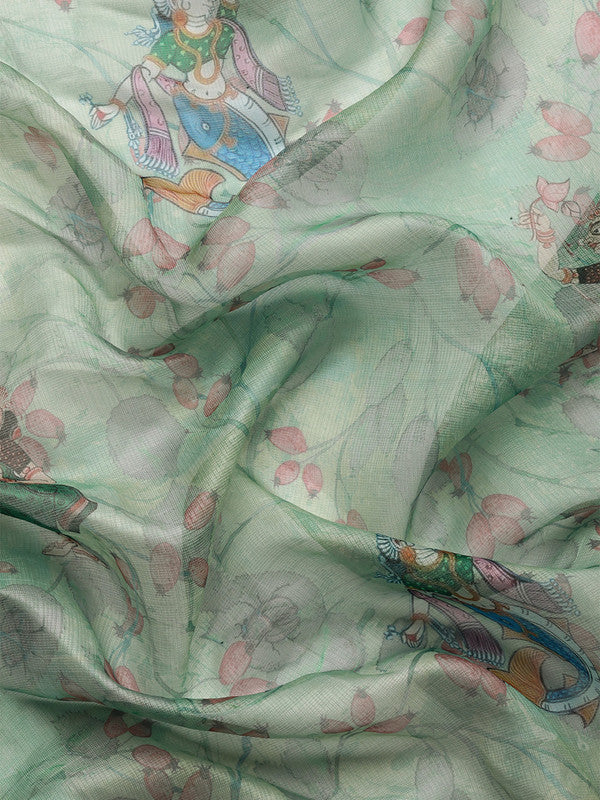 Green Munga Silk Digital Print Animal Print Saree with Unstitched Blouse - Hiral Fashion | Grocsy