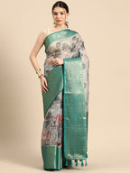 Gray Munga Silk Digital Print Animal Print Saree with Unstitched Blouse - Hiral Fashion | Grocsy