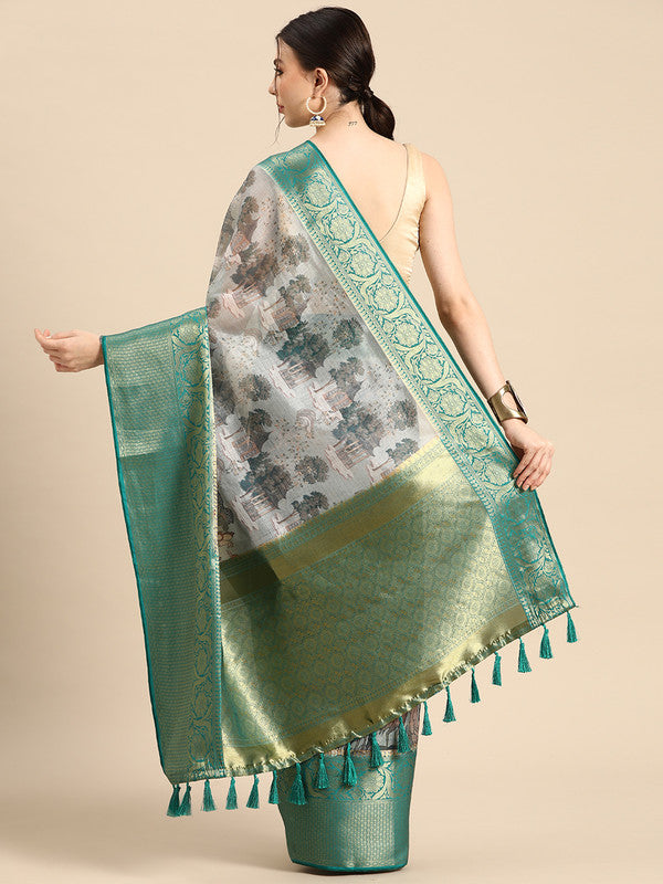 Gray Munga Silk Digital Print Animal Print Saree with Unstitched Blouse - Hiral Fashion | Grocsy