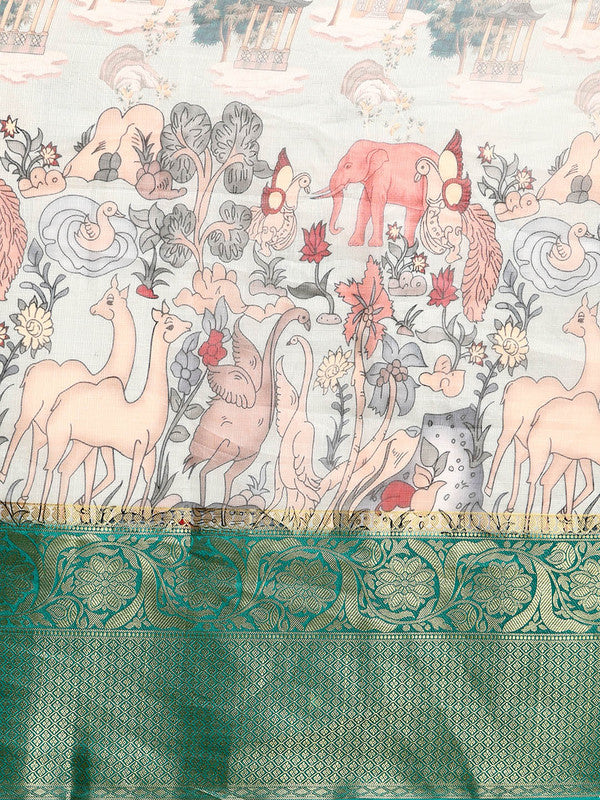Gray Munga Silk Digital Print Animal Print Saree with Unstitched Blouse - Hiral Fashion | Grocsy