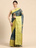 Dark Blue Munga Silk Digital Print Floral Saree with Unstitched Blouse - Hiral Fashion | Grocsy