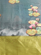 Dark Blue Munga Silk Digital Print Floral Saree with Unstitched Blouse - Hiral Fashion | Grocsy