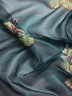Dark Blue Munga Silk Digital Print Floral Saree with Unstitched Blouse - Hiral Fashion | Grocsy