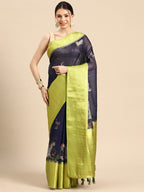 Navy Blue Munga Silk Digital Print Animal Print Saree with Unstitched Blouse - Hiral Fashion | Grocsy