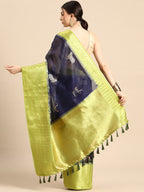 Navy Blue Munga Silk Digital Print Animal Print Saree with Unstitched Blouse - Hiral Fashion | Grocsy