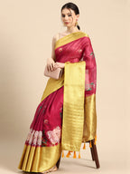 Red Munga Silk Digital Print Animal Print Saree with Unstitched Blouse - Hiral Fashion | Grocsy