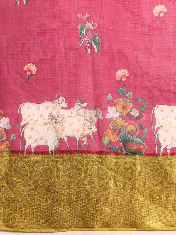Red Munga Silk Digital Print Animal Print Saree with Unstitched Blouse - Hiral Fashion | Grocsy