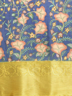 Dark Blue Munga Silk Digital Print Floral Saree with Unstitched Blouse - Hiral Fashion | Grocsy