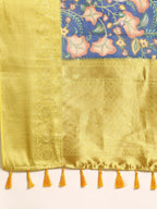 Dark Blue Munga Silk Digital Print Floral Saree with Unstitched Blouse - Hiral Fashion | Grocsy