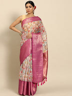 Beige Munga Silk Digital Print Animal Print Saree with Unstitched Blouse - Hiral Fashion | Grocsy